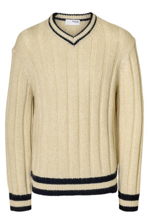 trui met wol rib gebreid beige