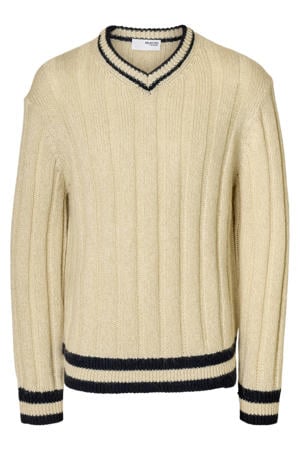 trui met wol rib gebreid beige