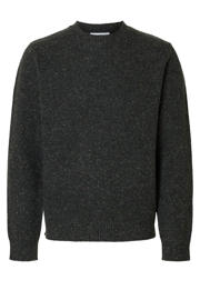 thumbnail: Antraciete heren SELECTED HOMME gebreide trui van wol met melée print, lange mouwen en ronde hals