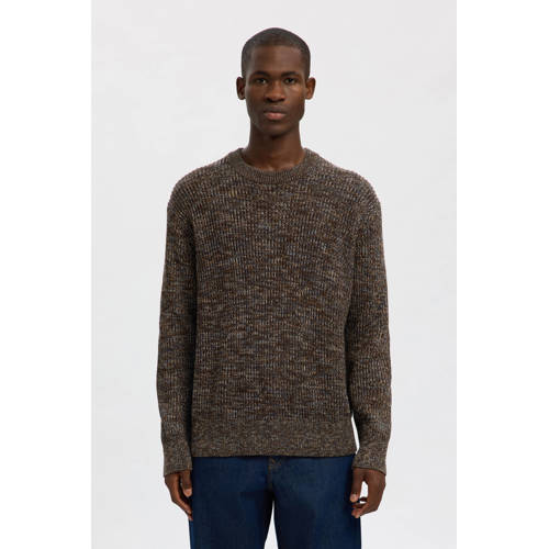 SELECTED HOMME trui grof gebreid bruin afbeelding