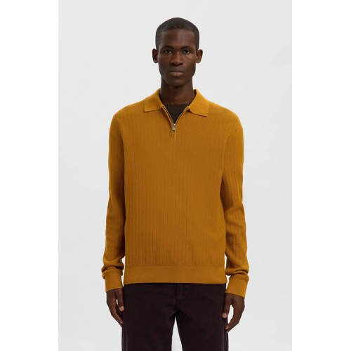 SELECTED HOMME trui met ingebreid patroon oker afbeelding