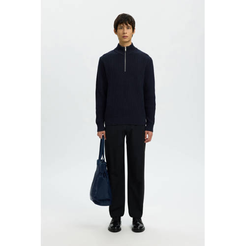 SELECTED HOMME trui met ingebreid patroon donkerblauw afbeelding