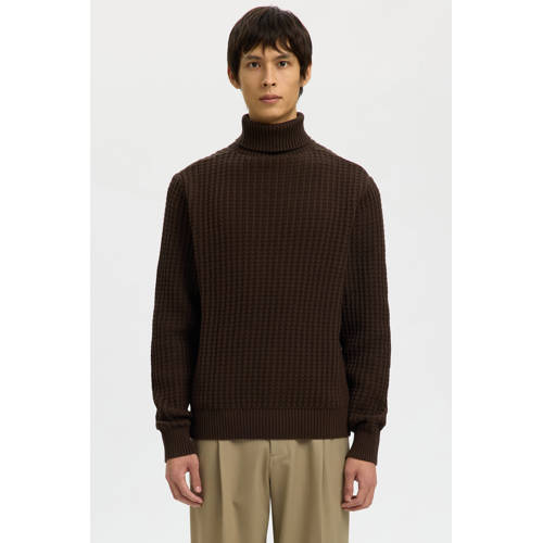 SELECTED HOMME coltrui met ingebreid patroon donkerbruin afbeelding
