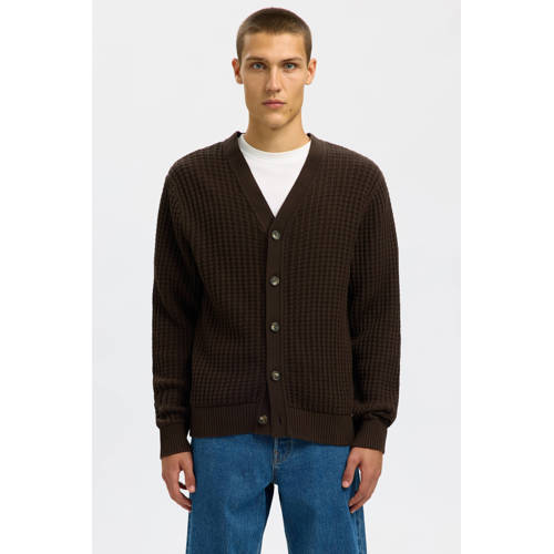 SELECTED HOMME vest met ingebreid patroon donkerbruin afbeelding