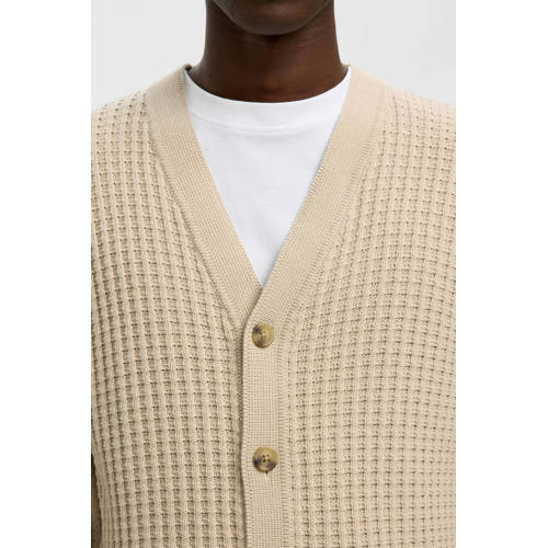 SELECTED HOMME vest met ingebreid patroon beige afbeelding