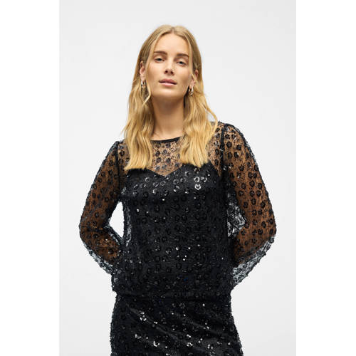 OBJECT mesh top zwart met pailletten afbeelding