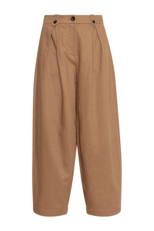 wide leg regular waist broek camel