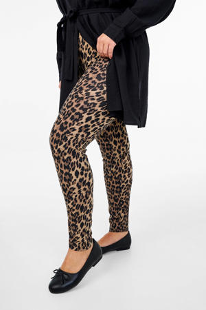 slim high waist legging met panterprint beige