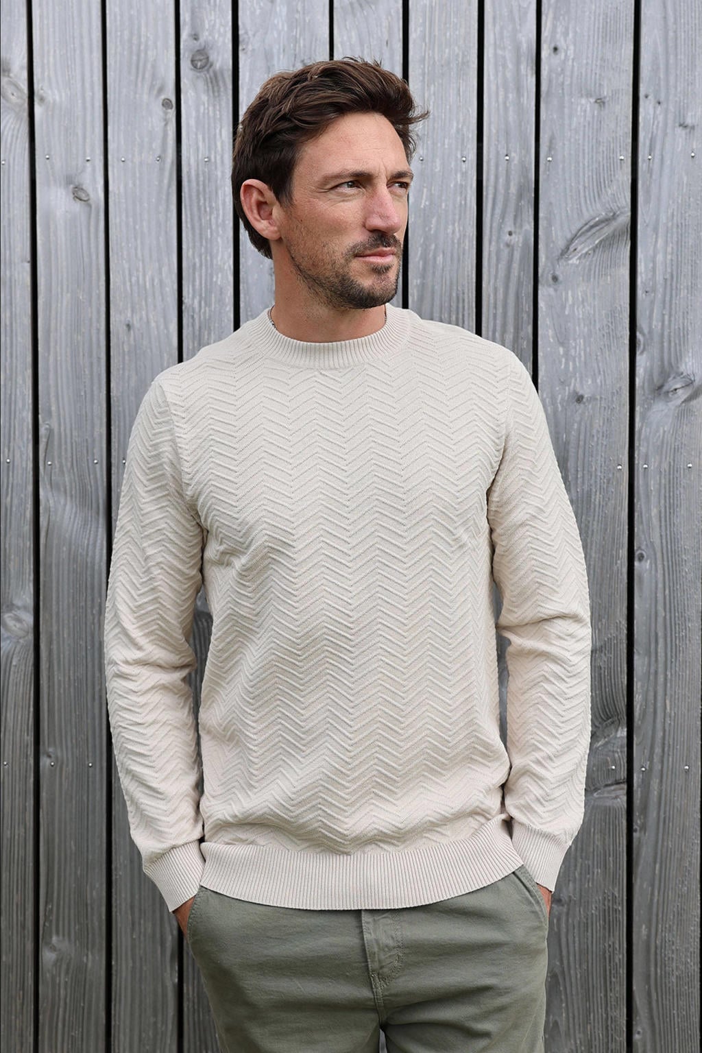 Kultivate trui gebreid beige