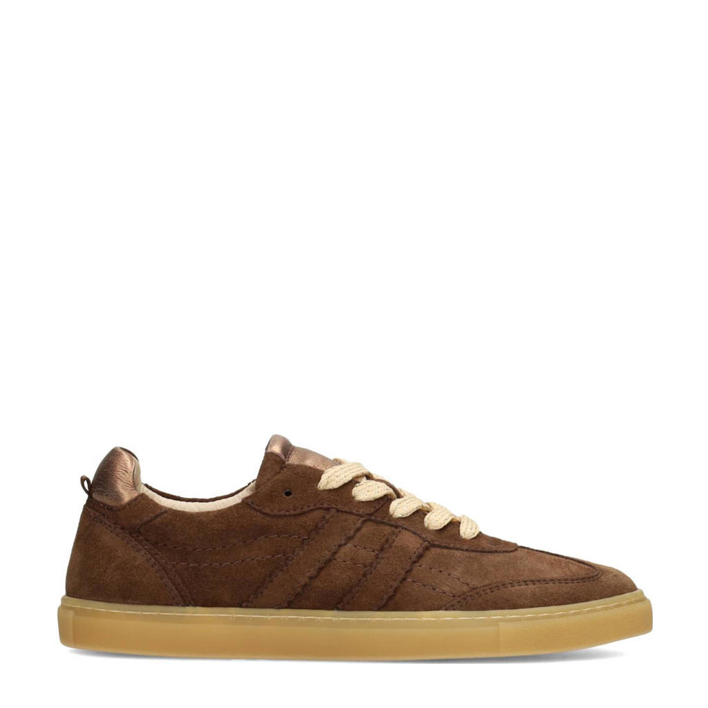 Donkerblauwe dames Poelman suède sneakers met veters