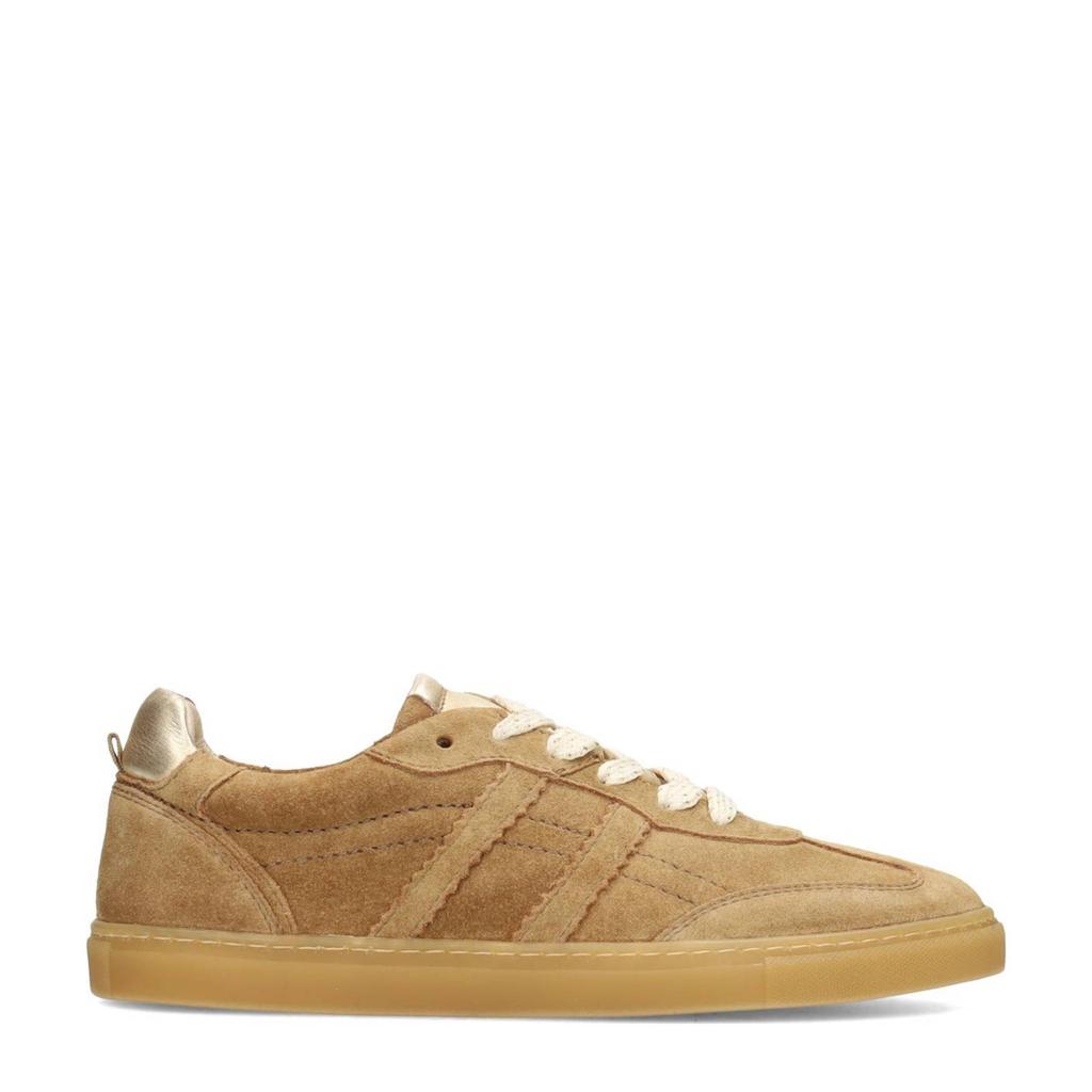 Lichtbruine dames Poelman suède sneakers met veters