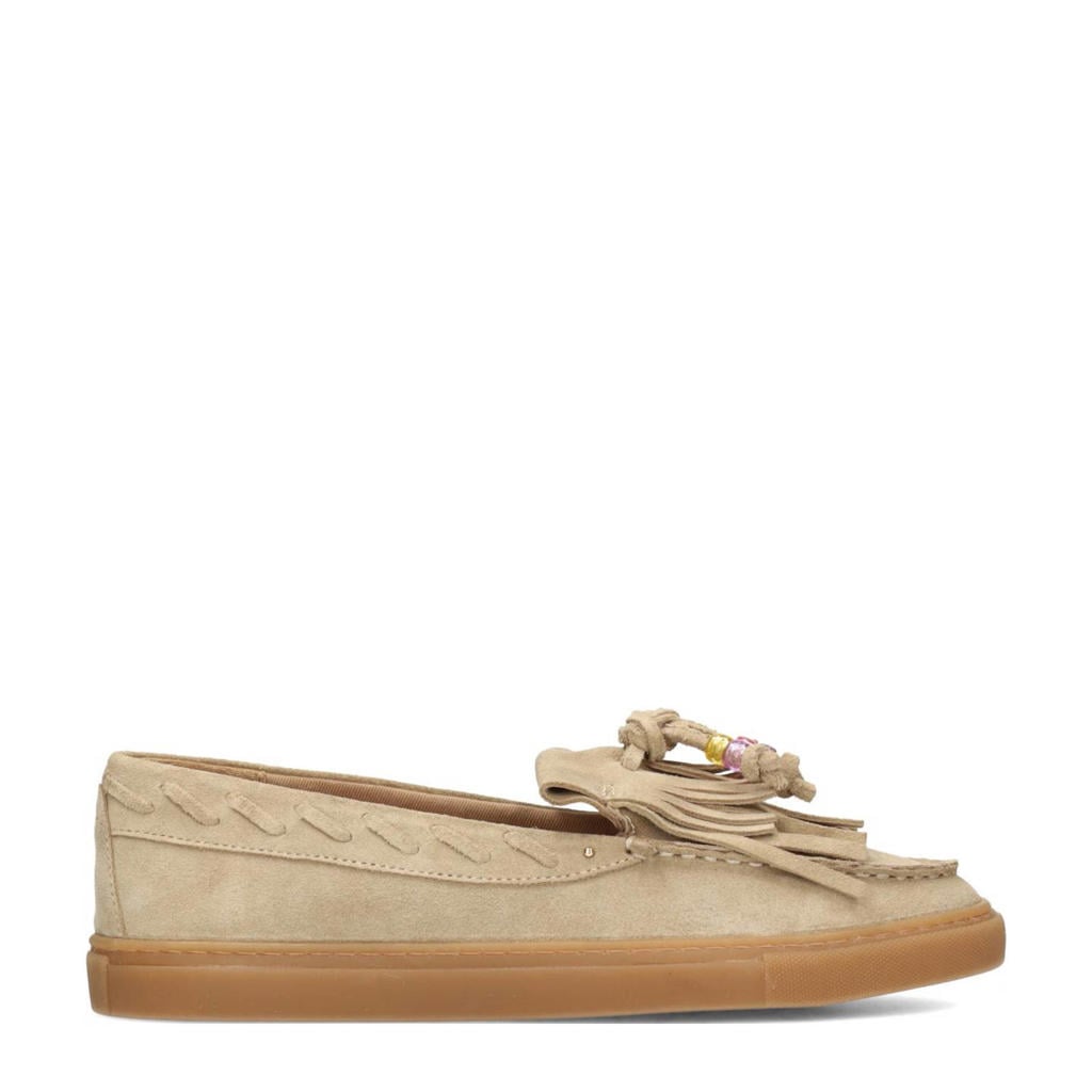 Beige dames PS Poelman suède loafers van leer