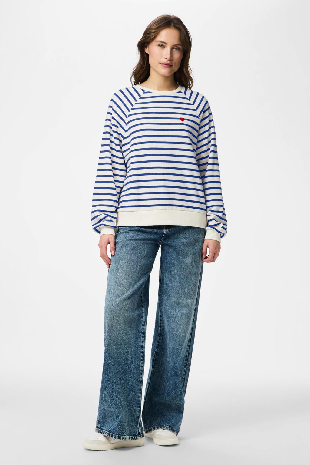 PIECES sweater PCGRETA wit/blauw