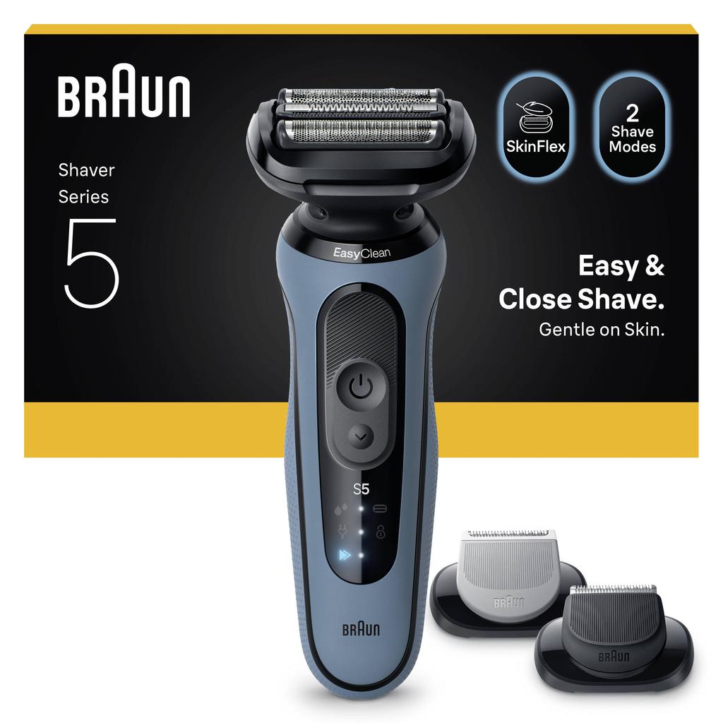 Braun Series 5 elektrisch scheerapparaat - met lichaamsverzorgeropzetstuk en baardtrimmeropzetstuk - 52-A1650S - azuurblauw
