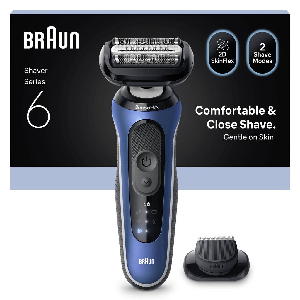 Braun Series 6 elektrisch scheerapparaat - met reisetui en precisietrimmeropzetstuk - 62-B1200S - blauw