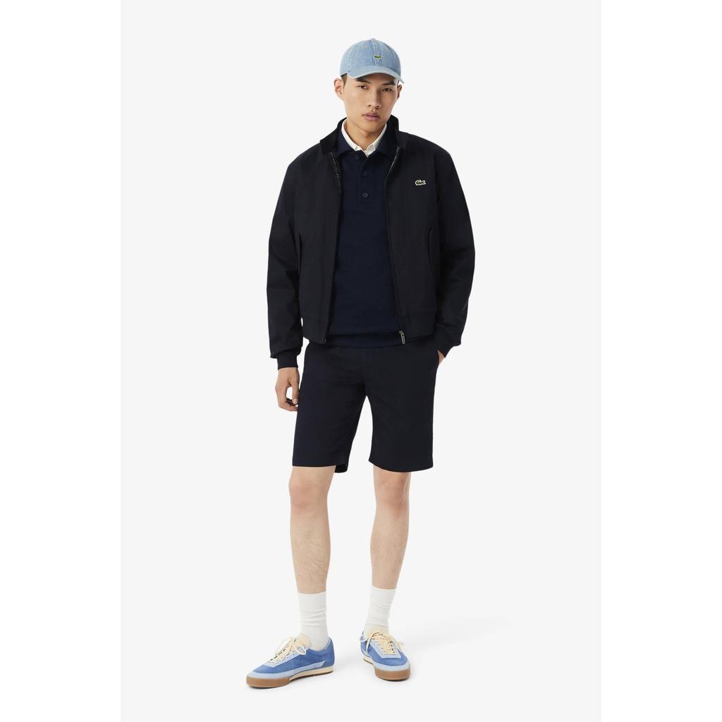Donkerblauwe heren Lacoste sweater met effen, lange mouwen, polo kraag en knoopsluiting