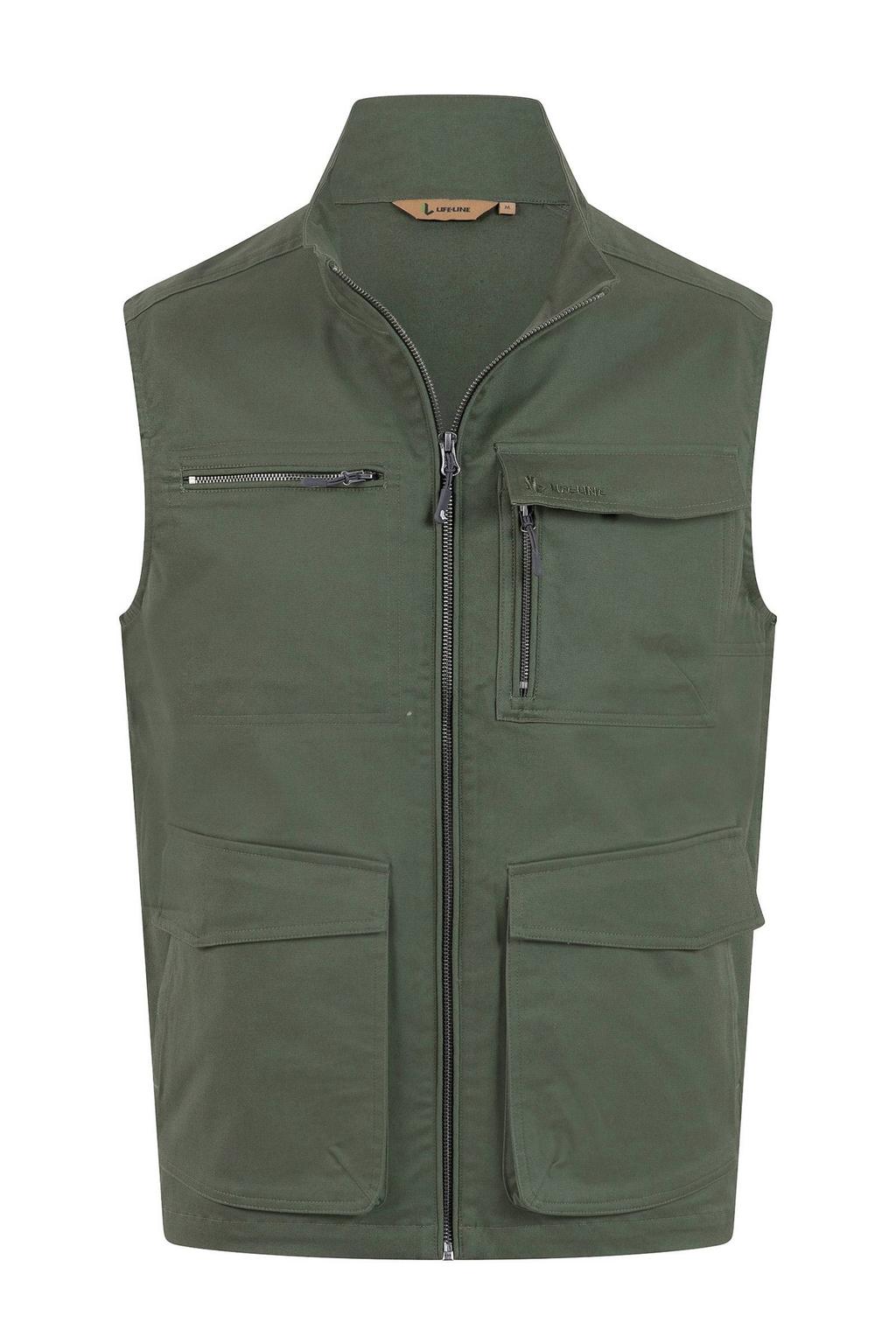 Groene heren Life-Line bodywarmer Logan van katoen met effen, opstaande kraag en ritssluiting