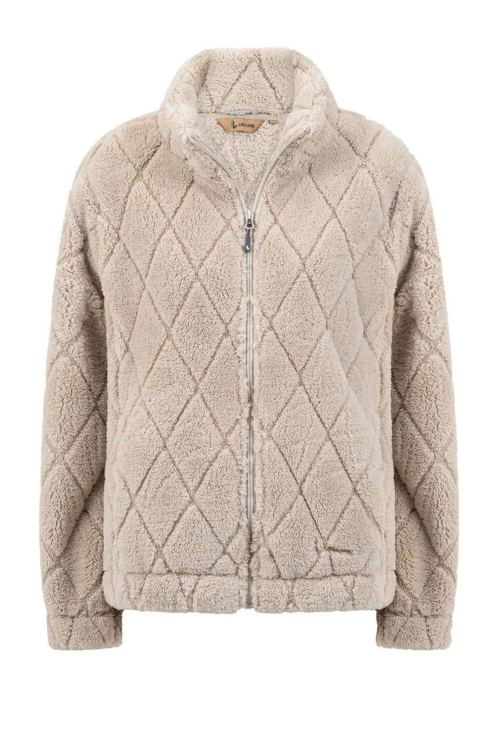 Beige dames Life-Line fleece vest Maya met lange mouwen, opstaande kraag en ritssluiting