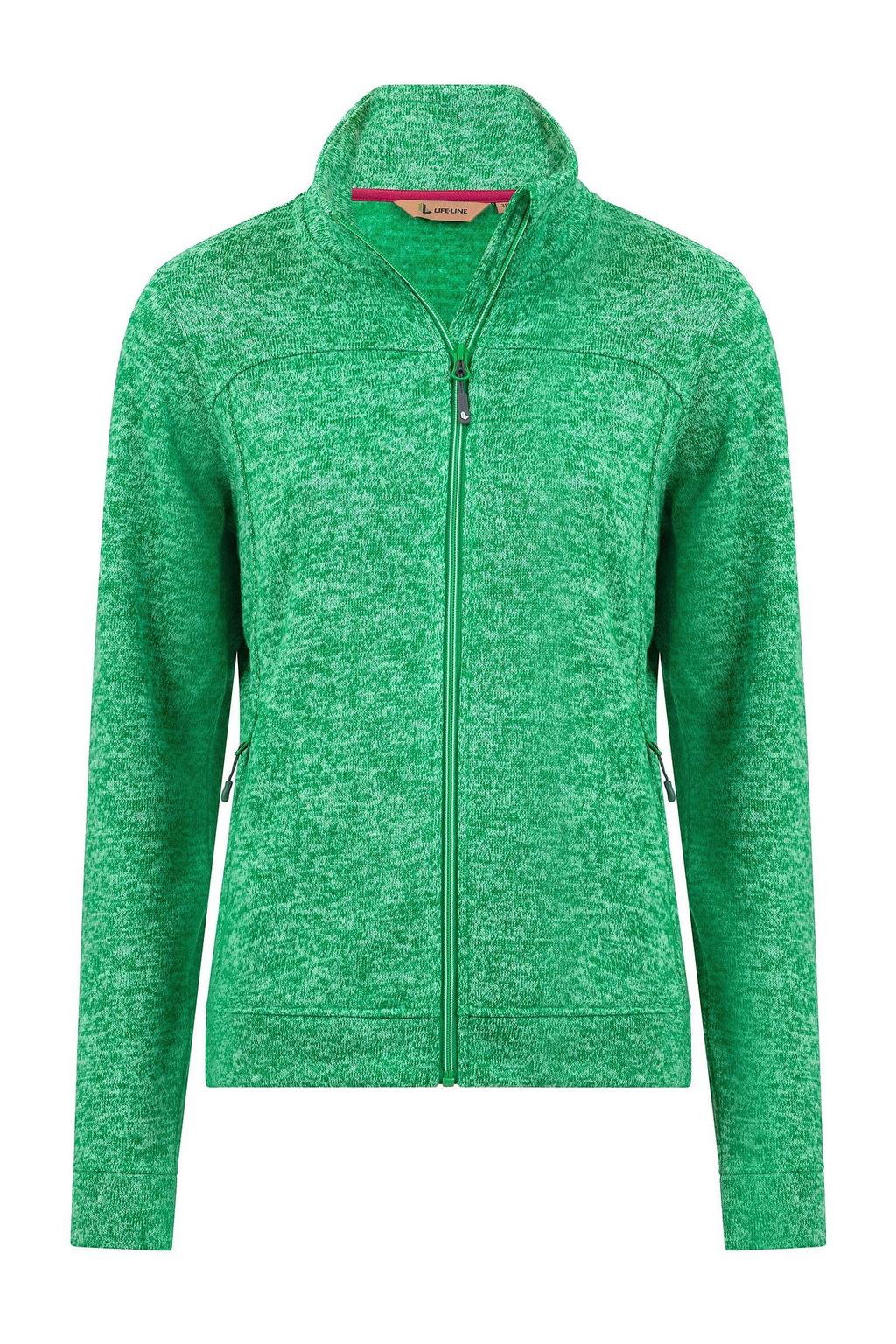 Groene dames Life-Line fleece outdoor vest Tessin melange met lange mouwen, opstaande kraag en ritssluiting