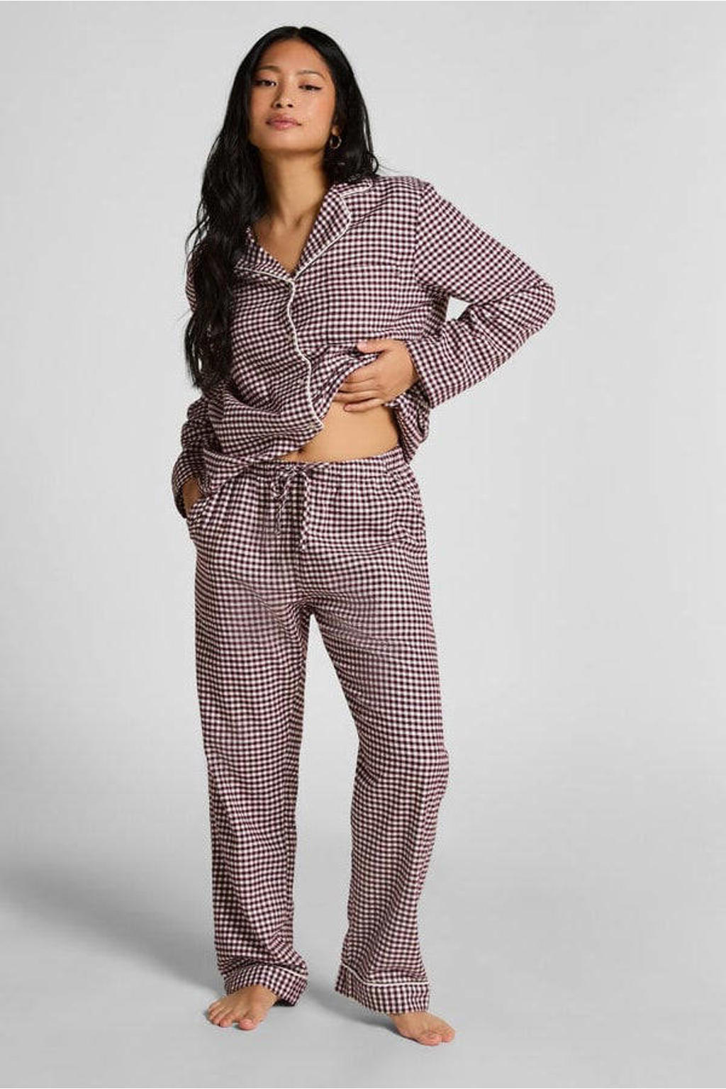 Hunkemöller flanellen pyjamabroek donkerrood/wit