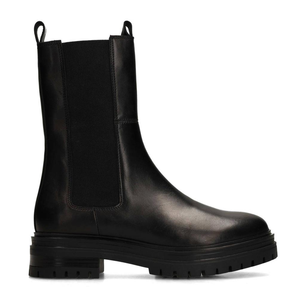 Zwarte dames Manfield leren chelsea boots met elastische inzet