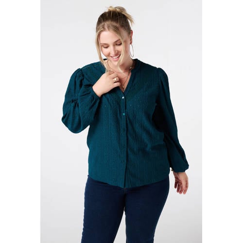 MS Mode blouse petrol broderie afbeelding