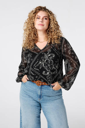 gebloemde blousetop zwart