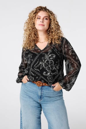 gebloemde blousetop zwart