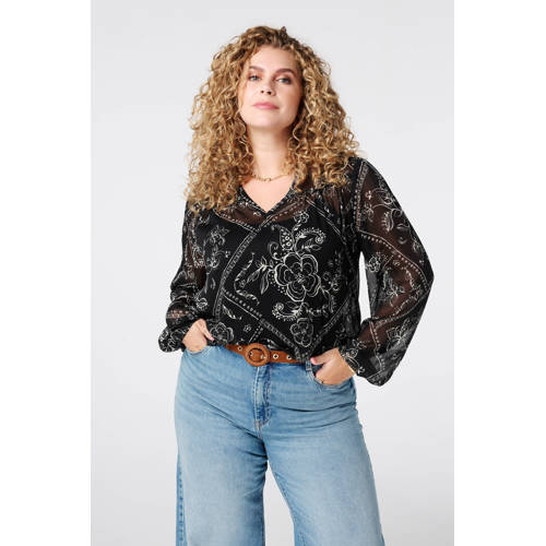 MS Mode gebloemde blousetop zwart afbeelding