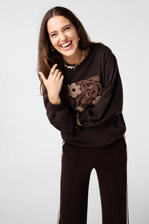 gebloemde sweater donkerbruin