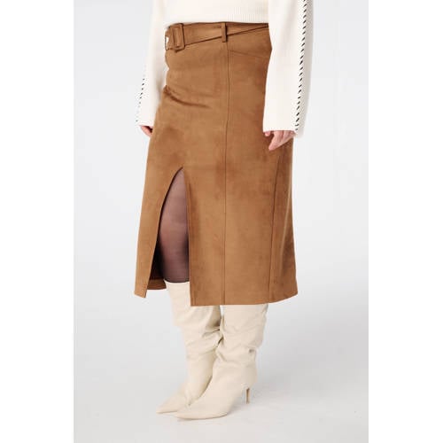 MS Mode suede midi rok cognac afbeelding