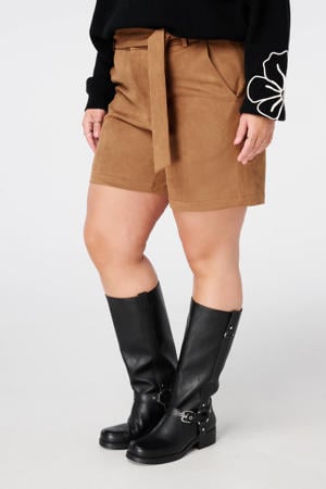suede straight high waist casual short camel