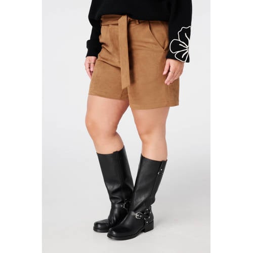 MS Mode suede straight high waist casual short camel afbeelding