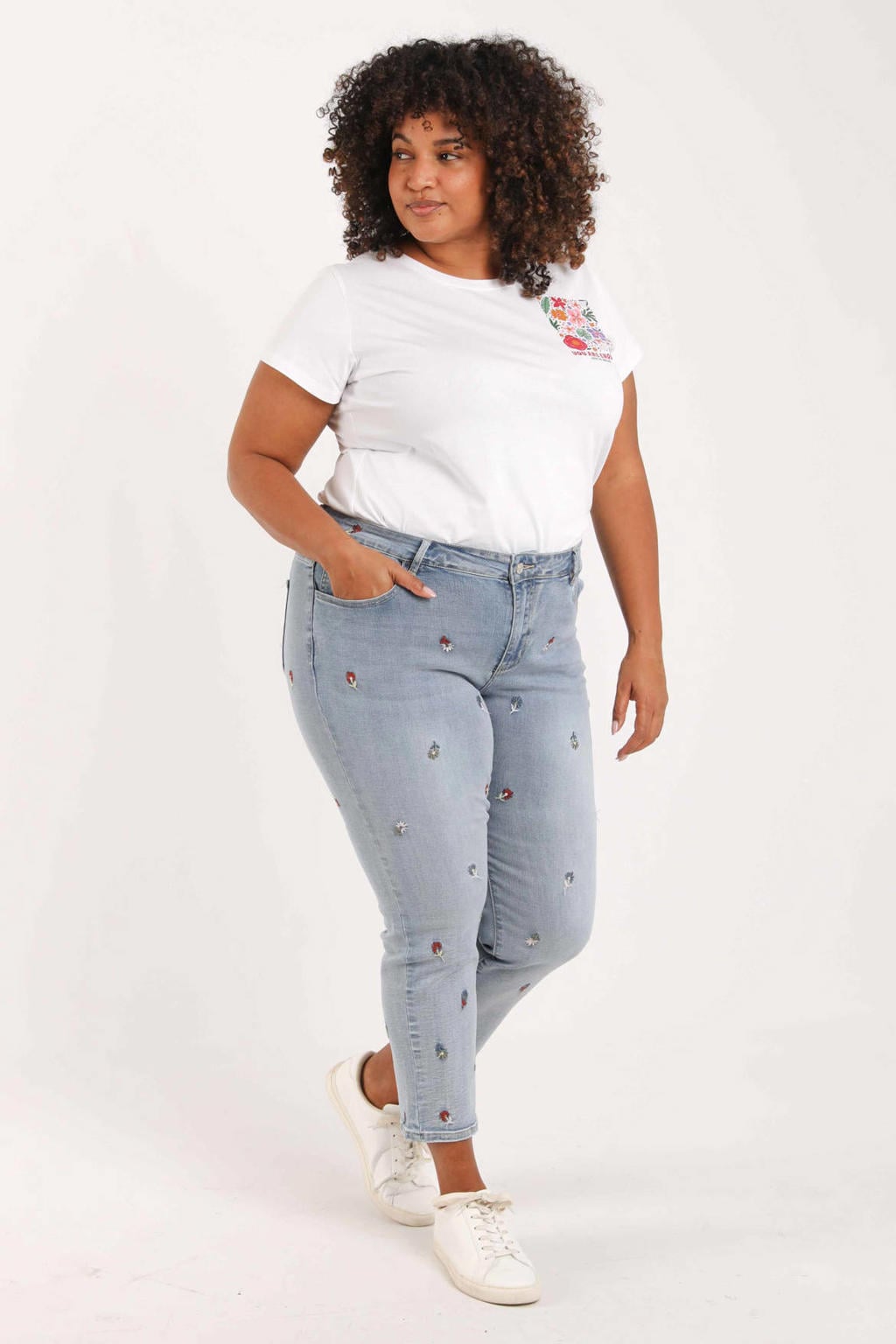 Medium blue denim dames Paprika gebloemde slim fit jeans van denim met regular waist