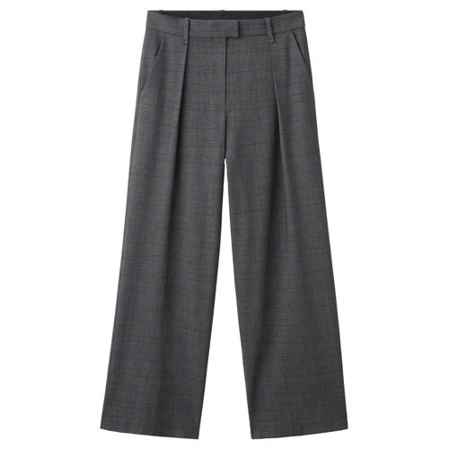 Mango wide leg regular waist geruite pantalon grijs afbeelding