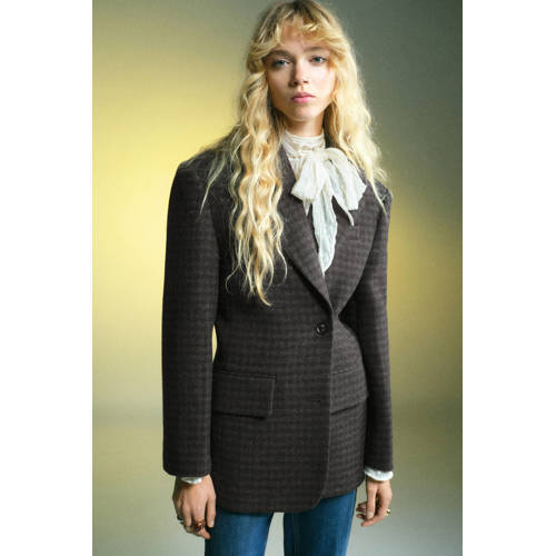 Mango geruit oversized blazer met wol bruin afbeelding