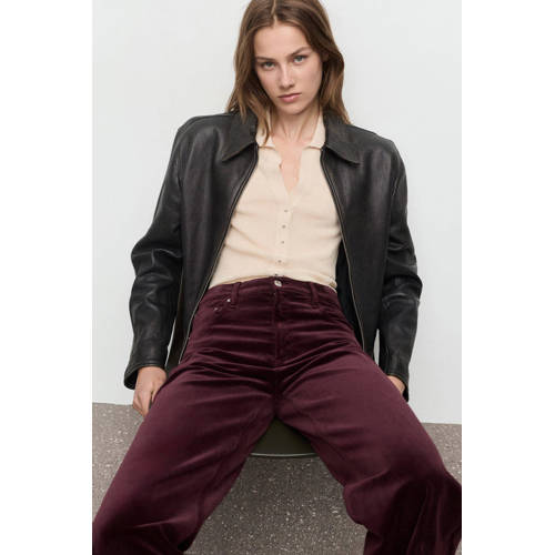 Mango corduroy high waist flared broek donkerrood afbeelding
