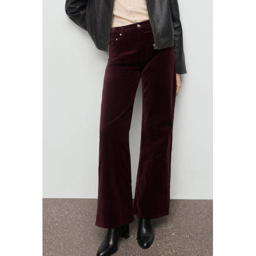 Mango corduroy high waist flared broek donkerrood afbeelding