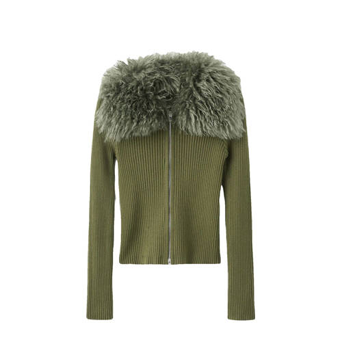 Mango vest groen rib gebreid afbeelding