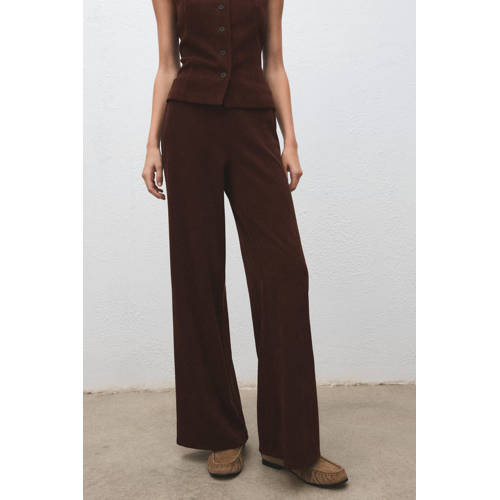 Mango corduroy straight regular waist broek donkerbruin afbeelding