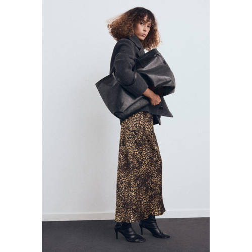 Mango satijnen midi rok maxi rok met panterprint bruin afbeelding