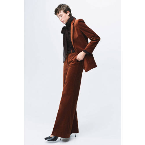 Mango fluwelen high waist flared broek donker oranje afbeelding