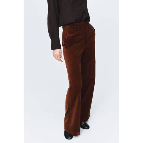 Mango fluwelen high waist flared broek donker oranje afbeelding