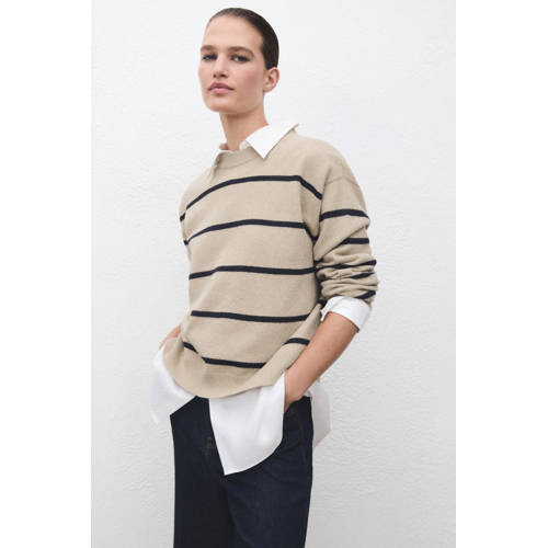 Mango gestreepte gebreide trui beige afbeelding