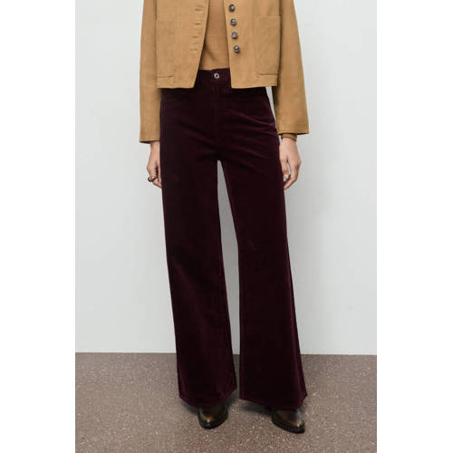 Mango high waist wide leg jeans donkerrood afbeelding