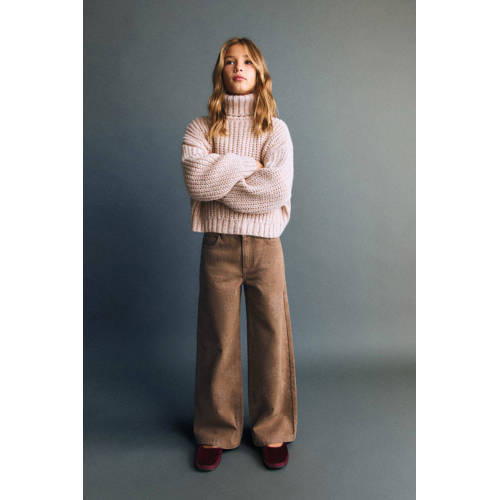 Mango Kids Wide leg high waist gebloemde wide leg jeans bruin afbeelding