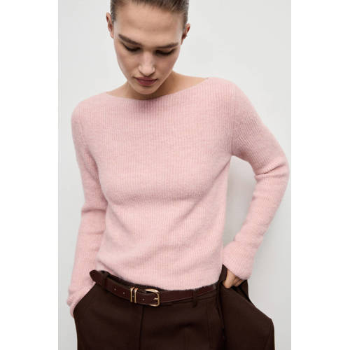 Mango pullover lichtroze rib gebreid afbeelding