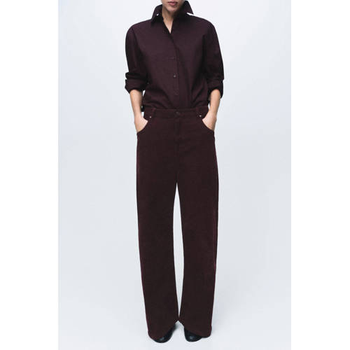 Mango corduroy wide leg regular waist broek donkerrood afbeelding