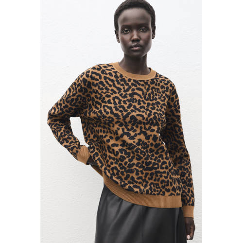 Mango pullover met panterprint bruin afbeelding