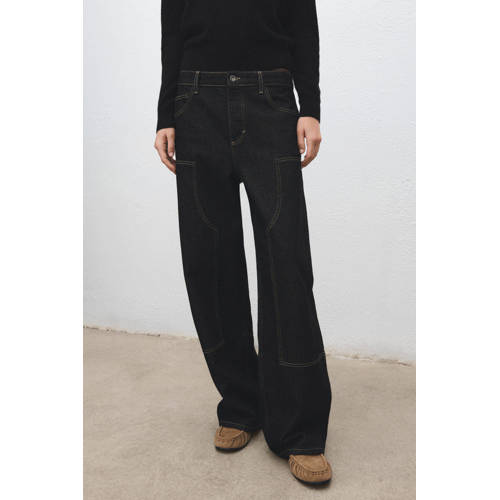 Mango wide leg jeans black denim afbeelding